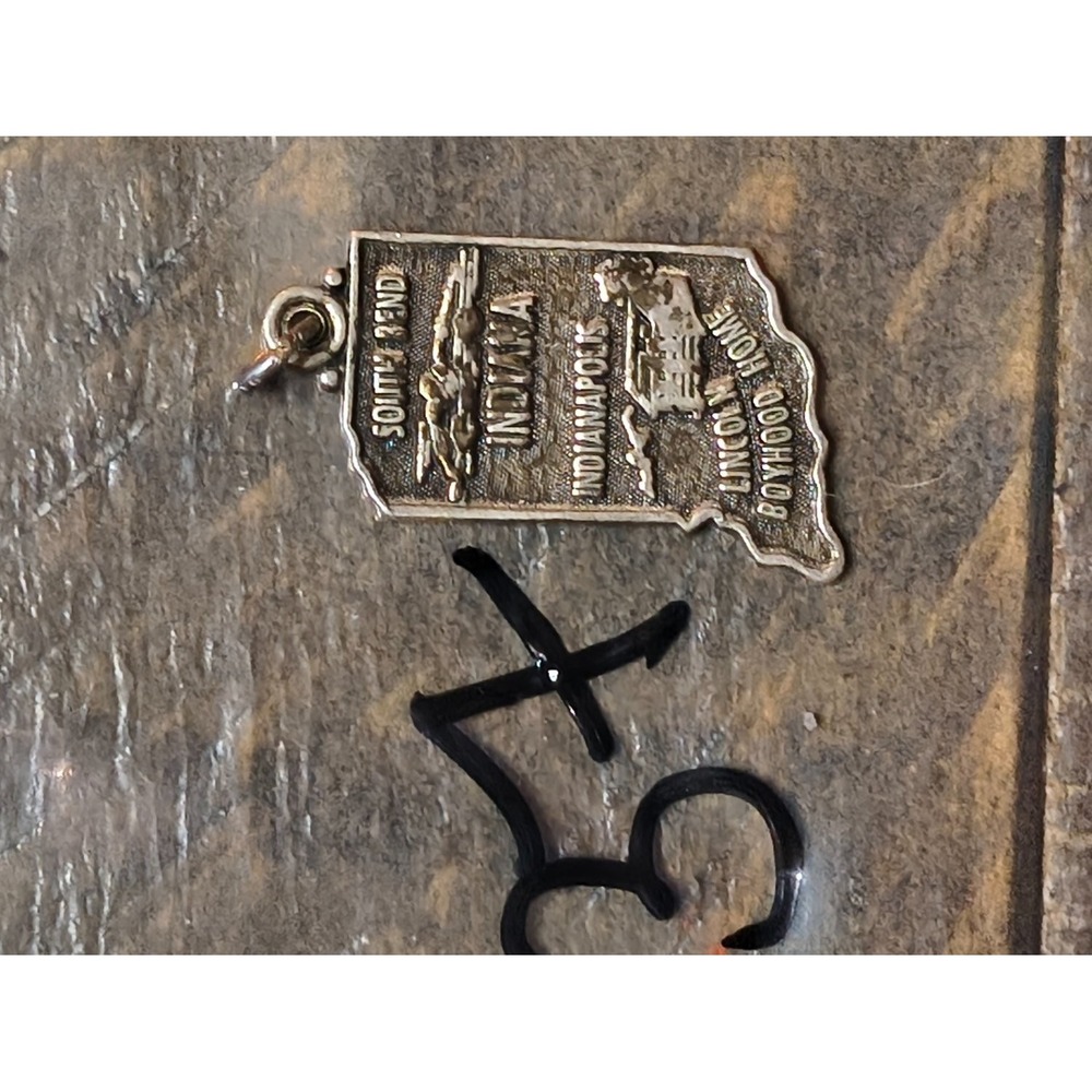 Vintage Sterling Silver Indiana State Map Charm Pendant Indianapolis South Bend